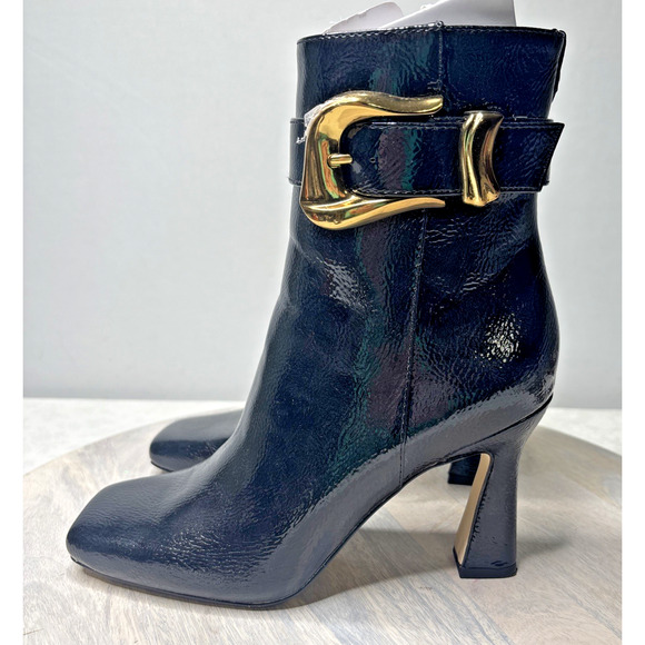 Circus by Sam Edelman Women’s Black Patent Ankle Boots Gold Buckle Zip Heel Size - Picture 4 of 9
